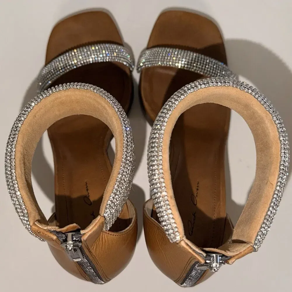 Rick Owens Hydra Sandal Honey Brown Diamond Crystal Platform Heel 41 US 10 1/2